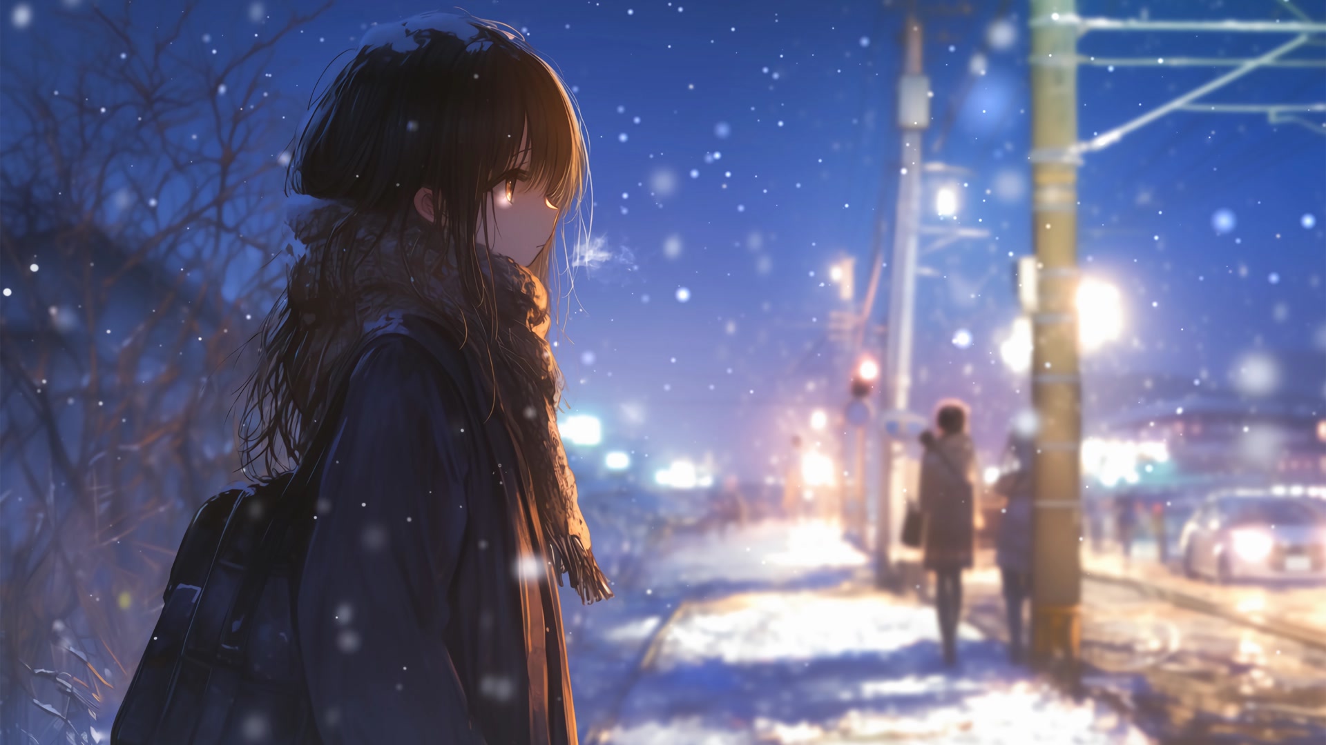 雪夜街灯少女
