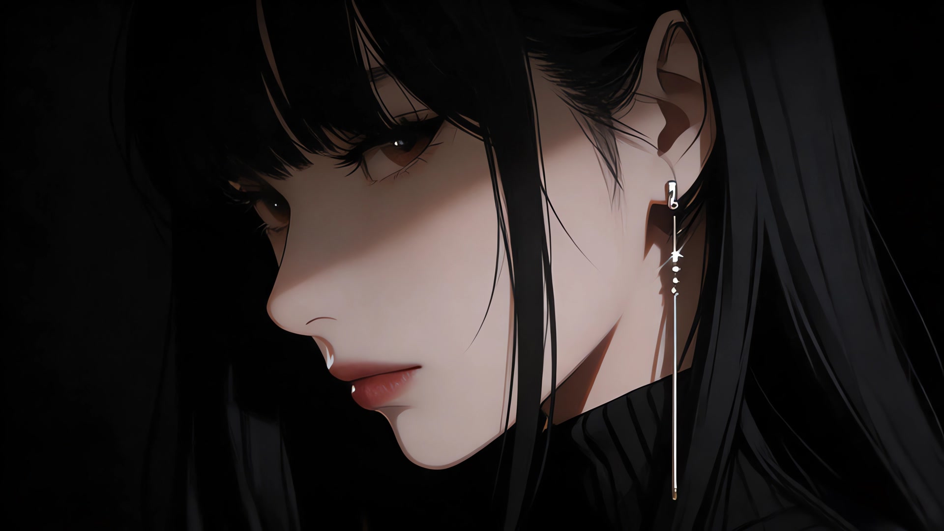 黑发少女侧脸