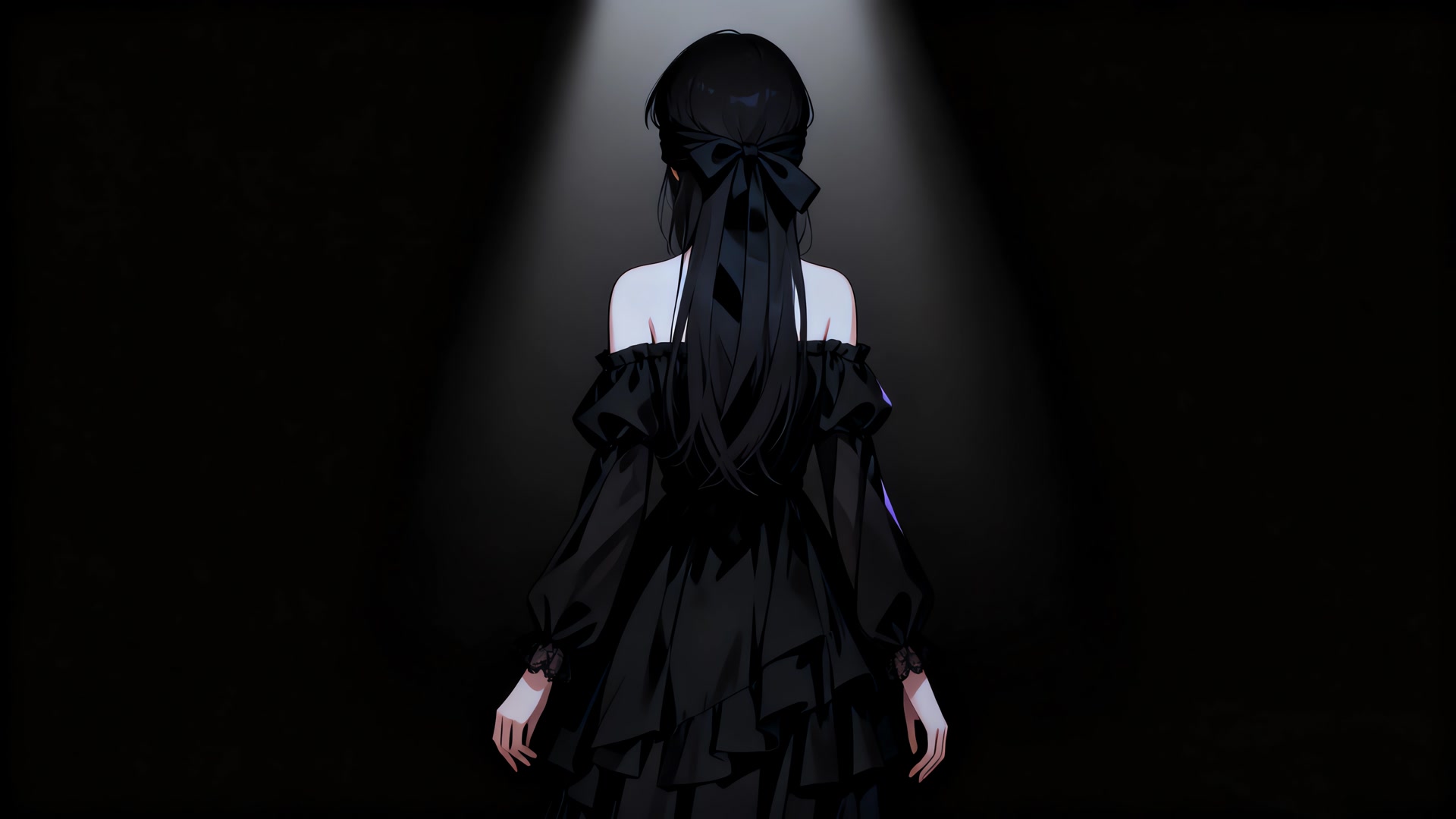 黑裙少女背影