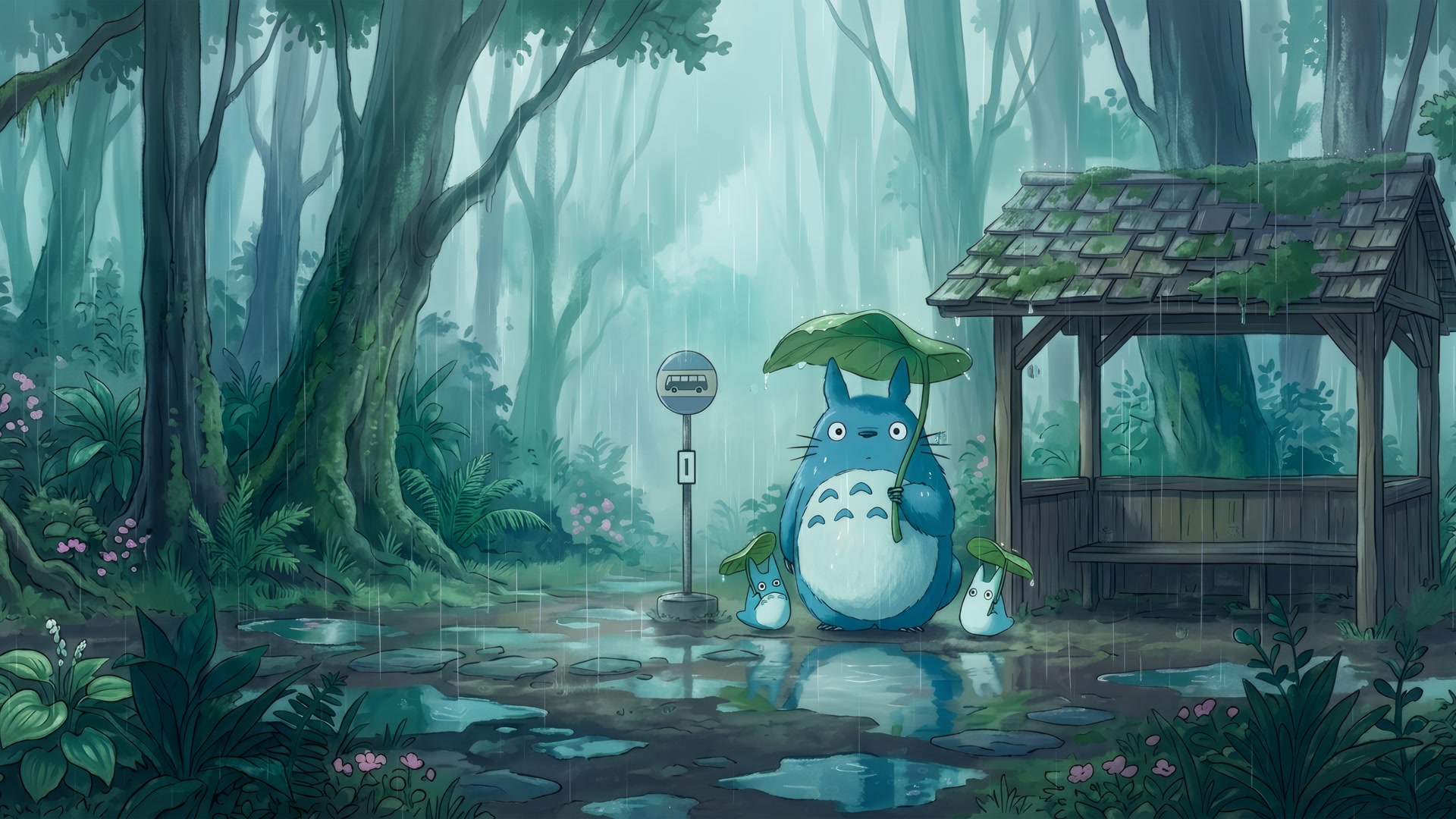 龙猫雨中候车
