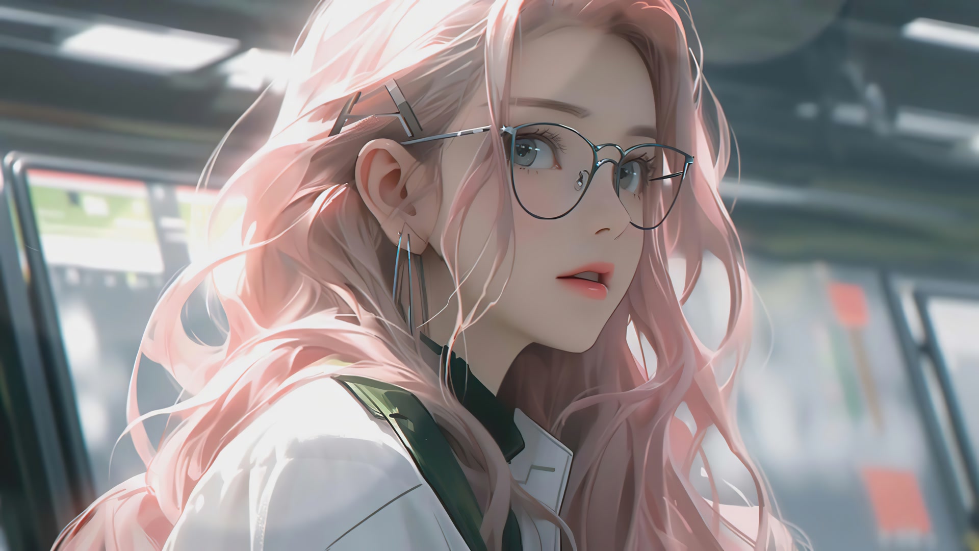 粉发眼镜少女