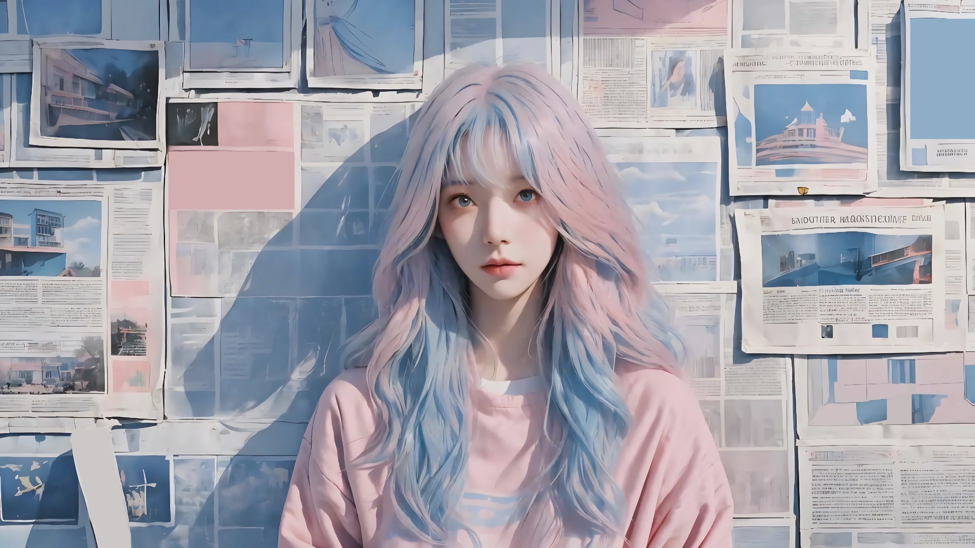 粉蓝发少女像