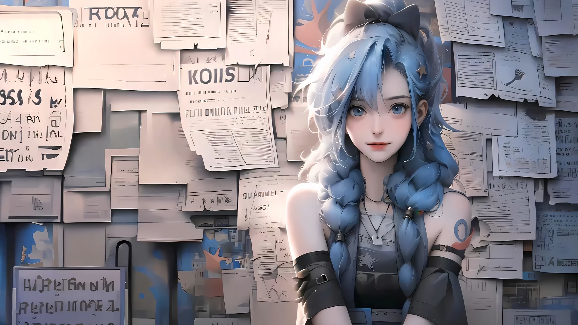 蓝发少女纸墙