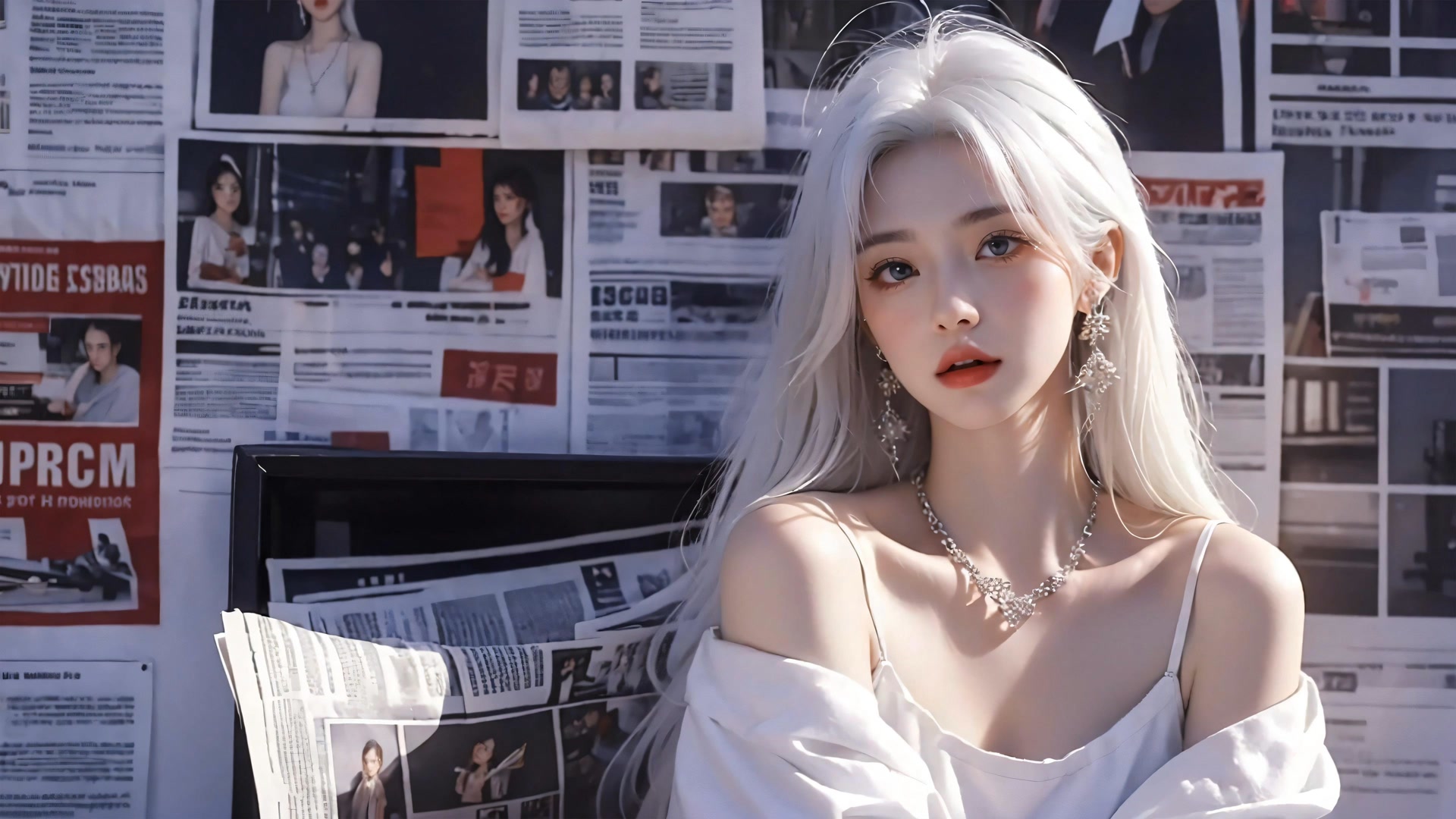 银发少女读报