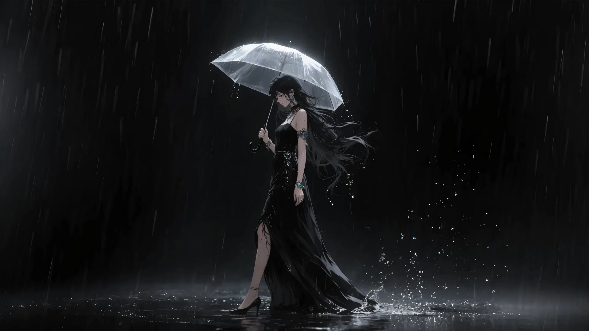 雨中撑伞女子
