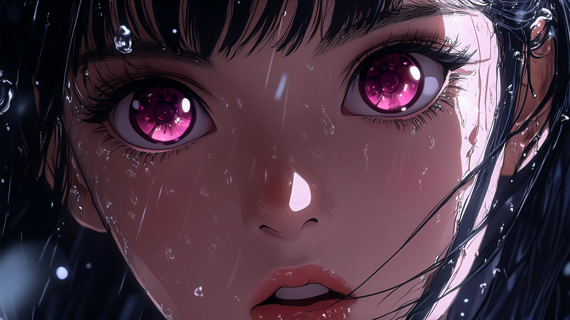 雨中紫瞳少女