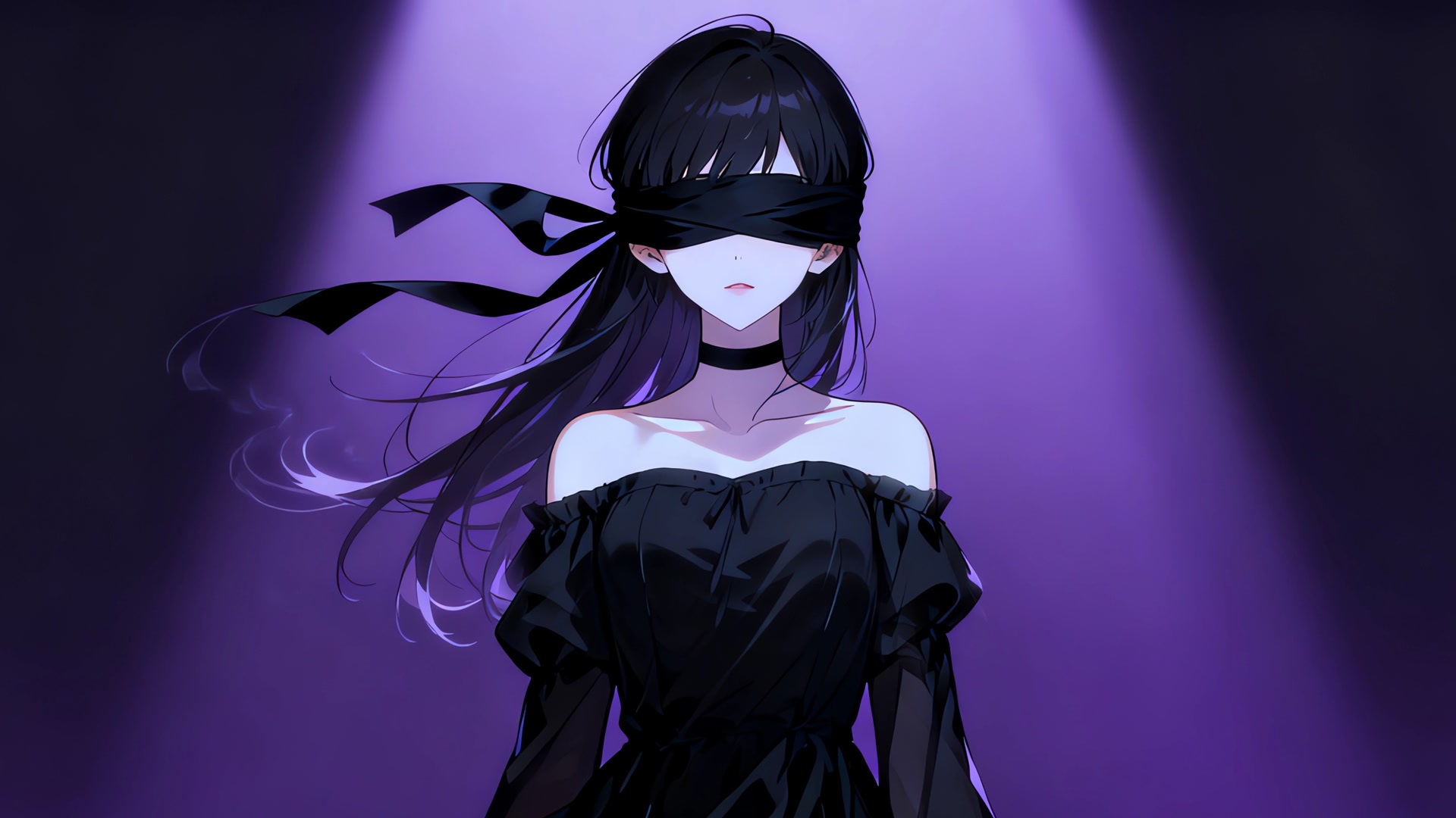 黑裙蒙眼少女