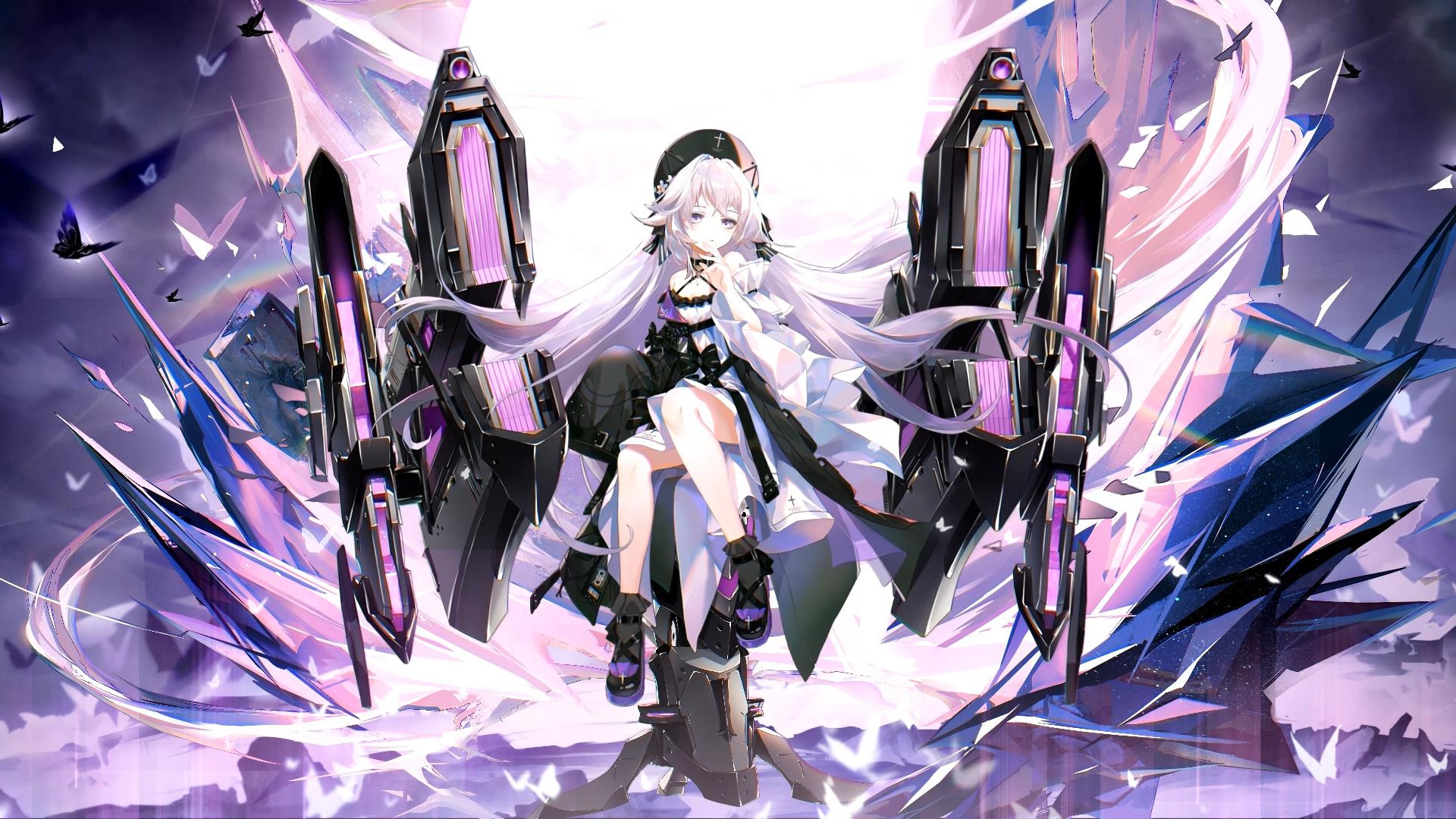 白发少女坐机