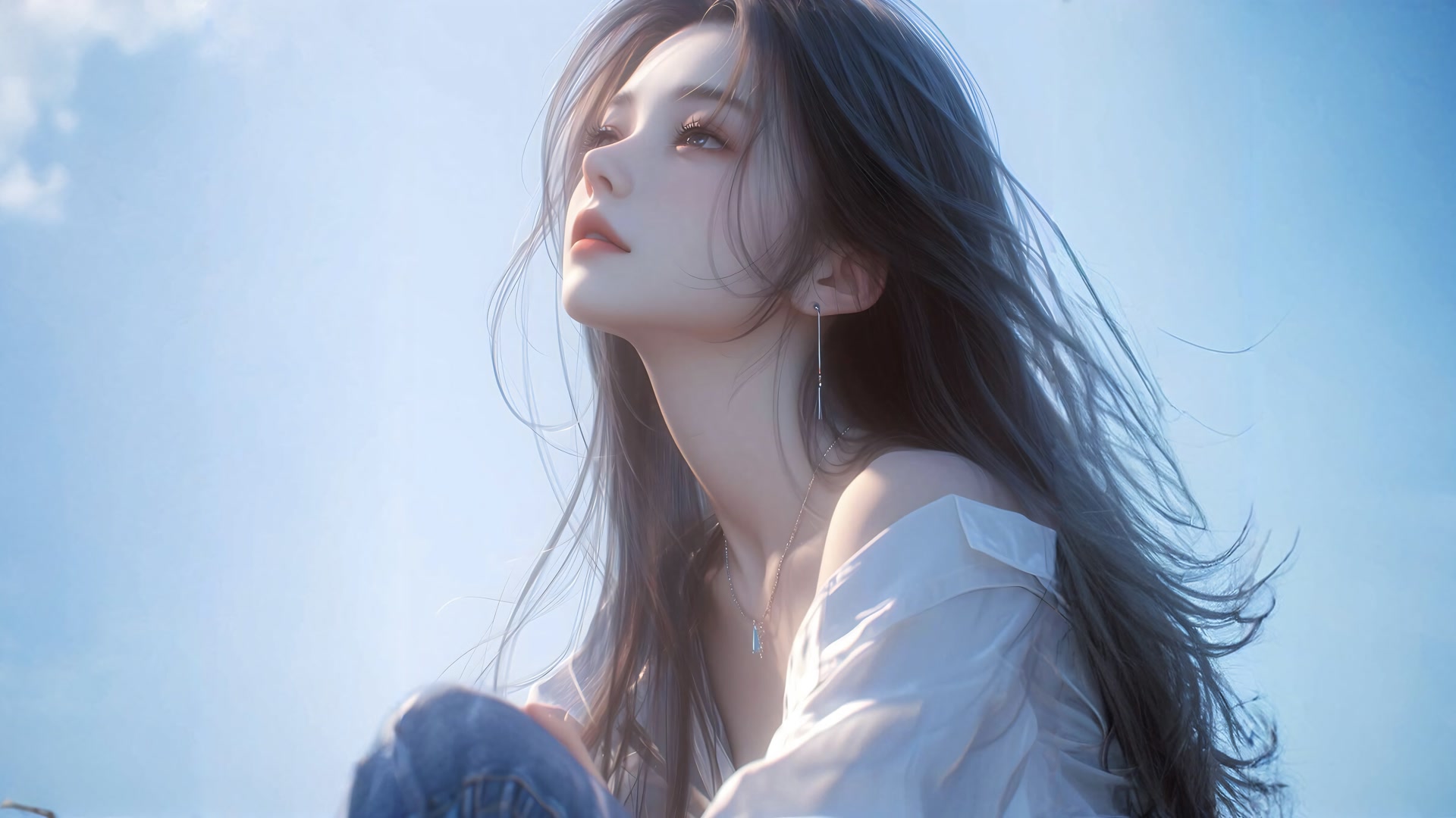 仰望天空少女