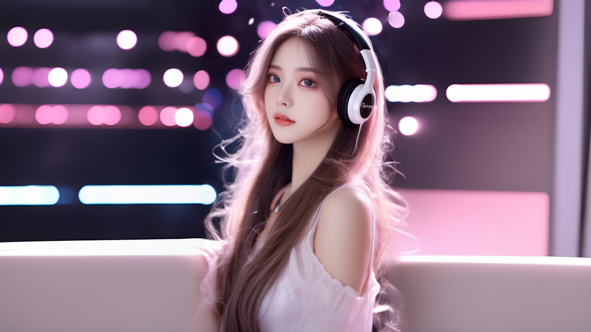 戴耳机的少女