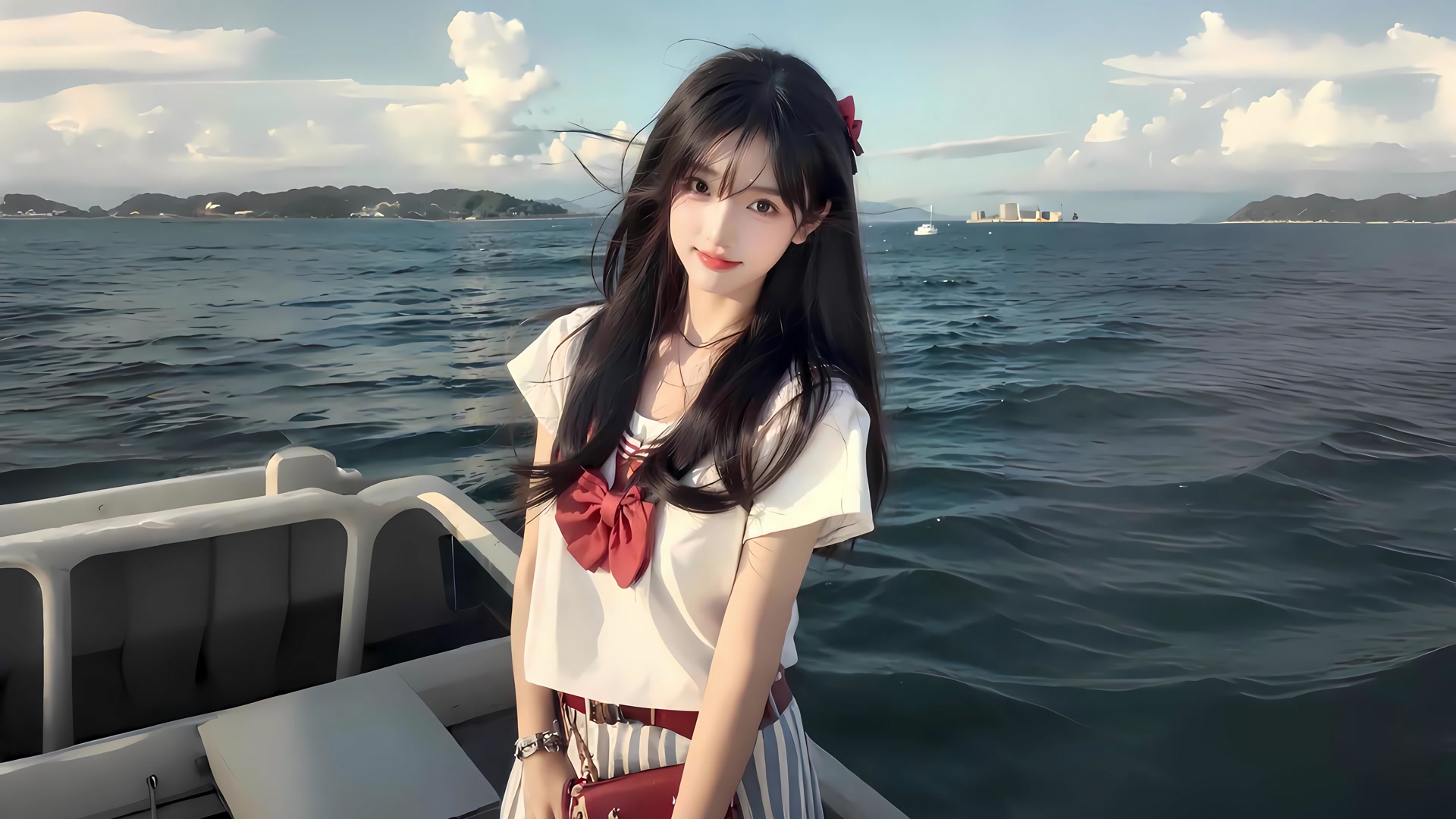 海边少女乘船