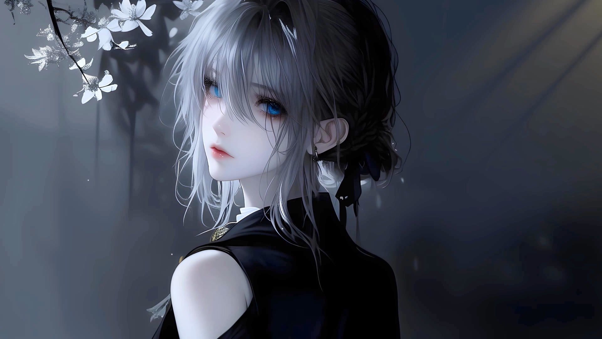 清冷银发少女