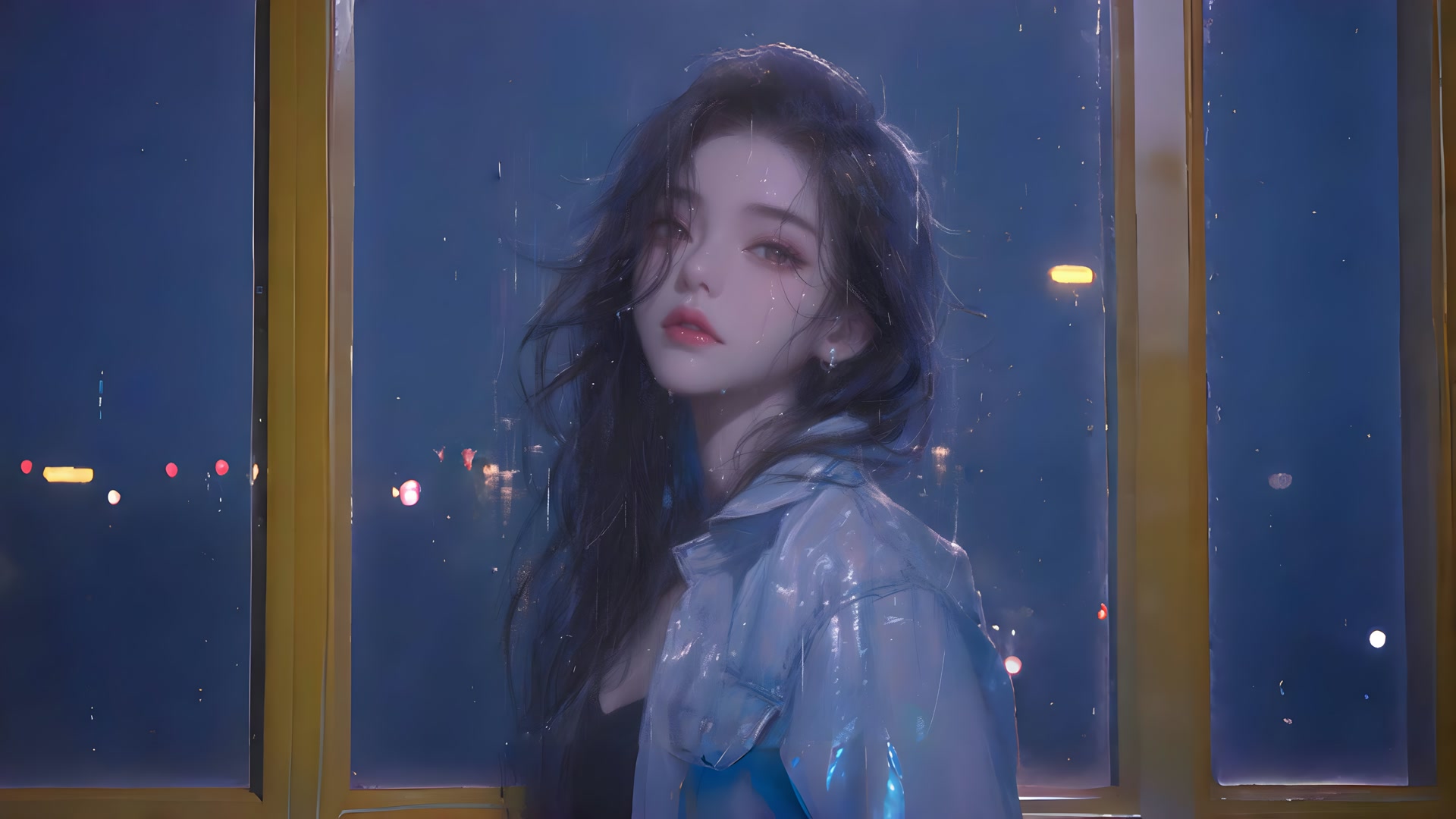 窗外忧郁少女