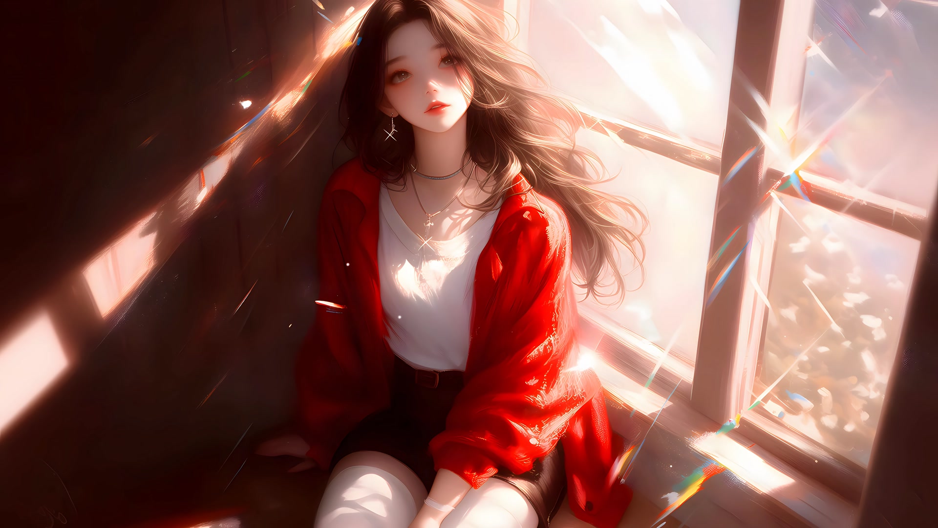 窗边光影少女