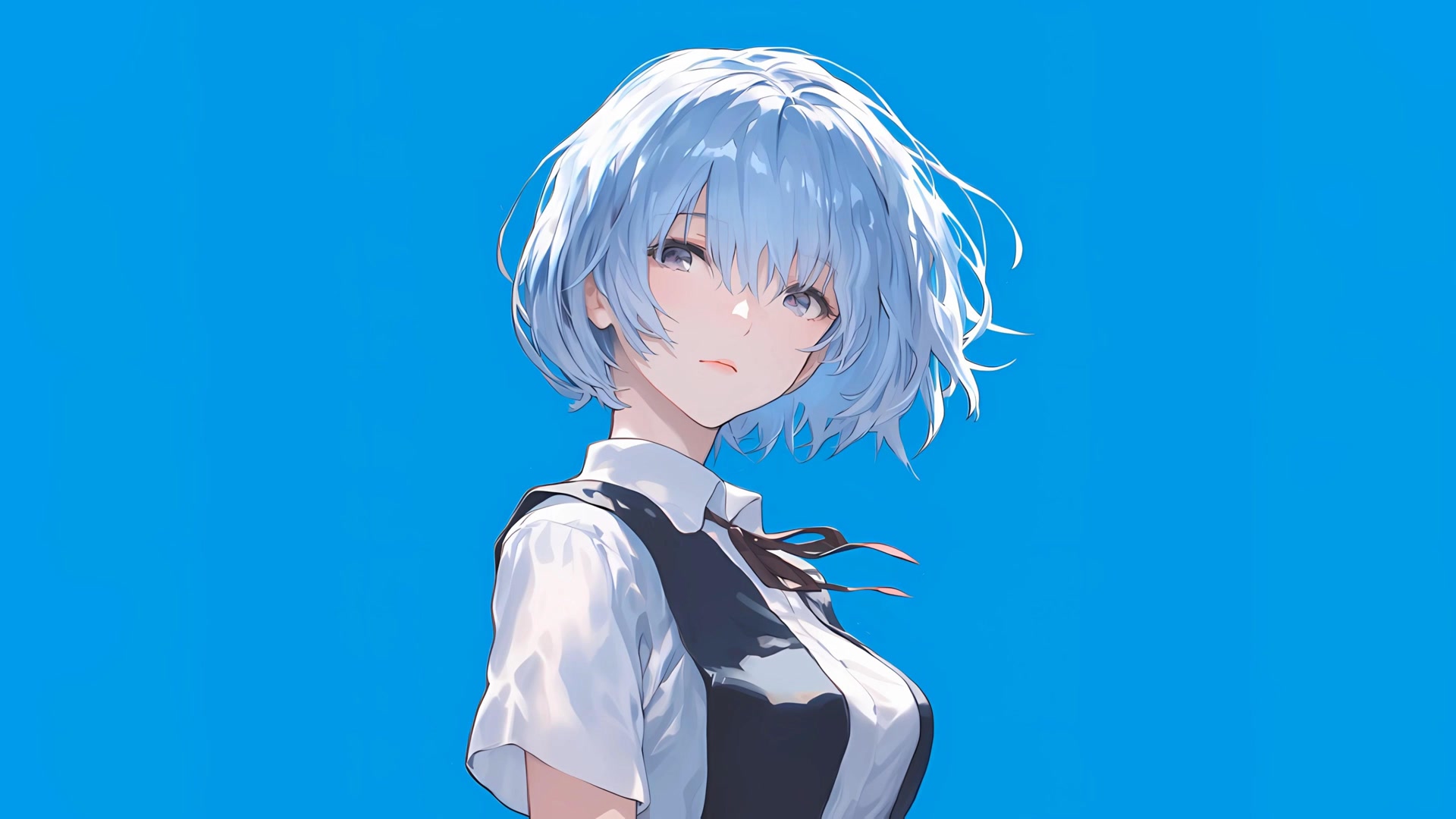 蓝发制服少女