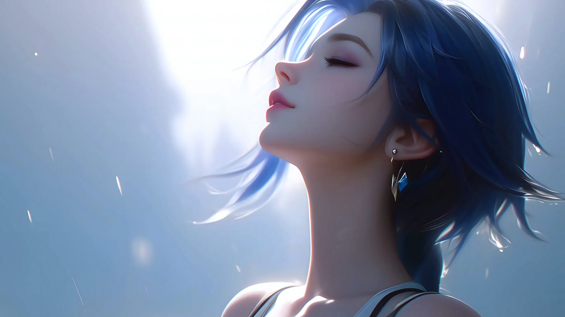 蓝发少女仰望
