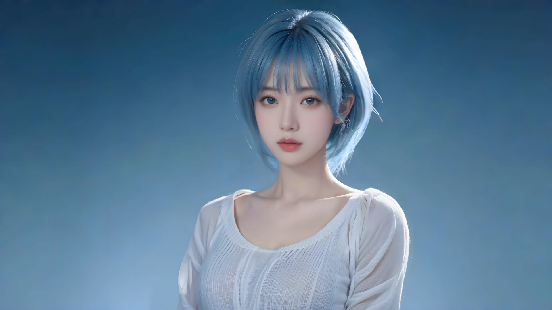 蓝发少女写真