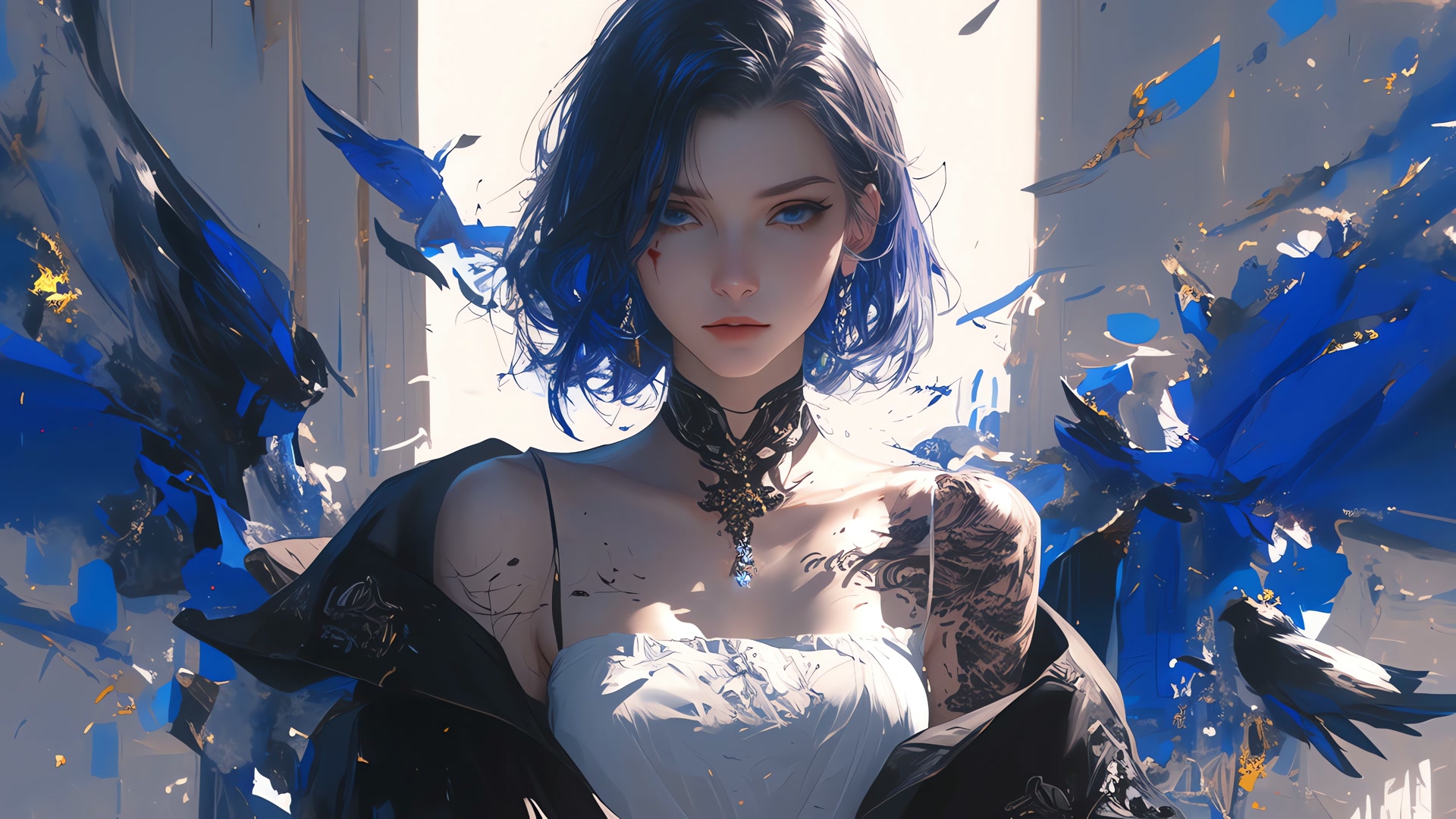 蓝发破碎少女
