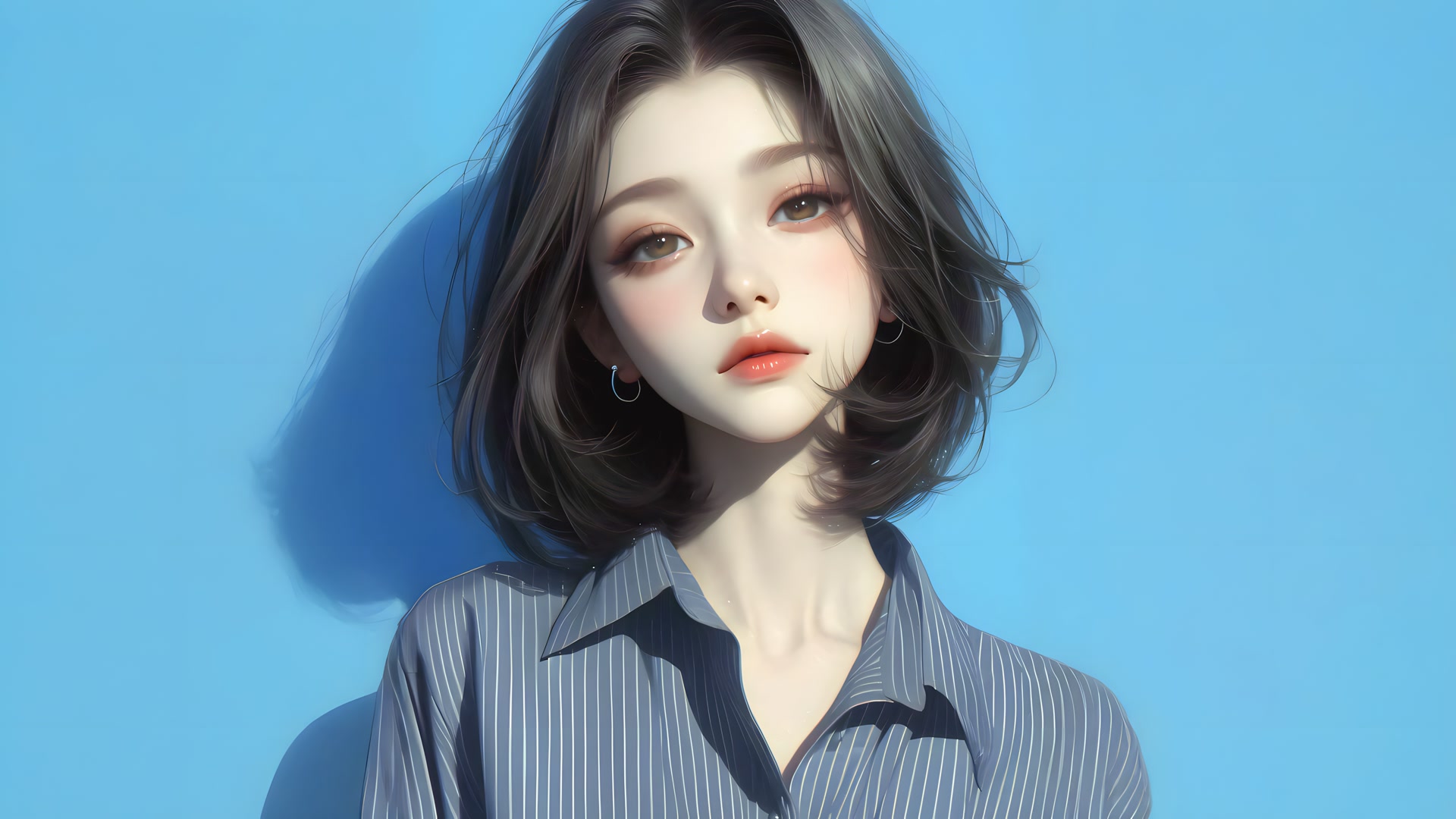蓝底短发少女