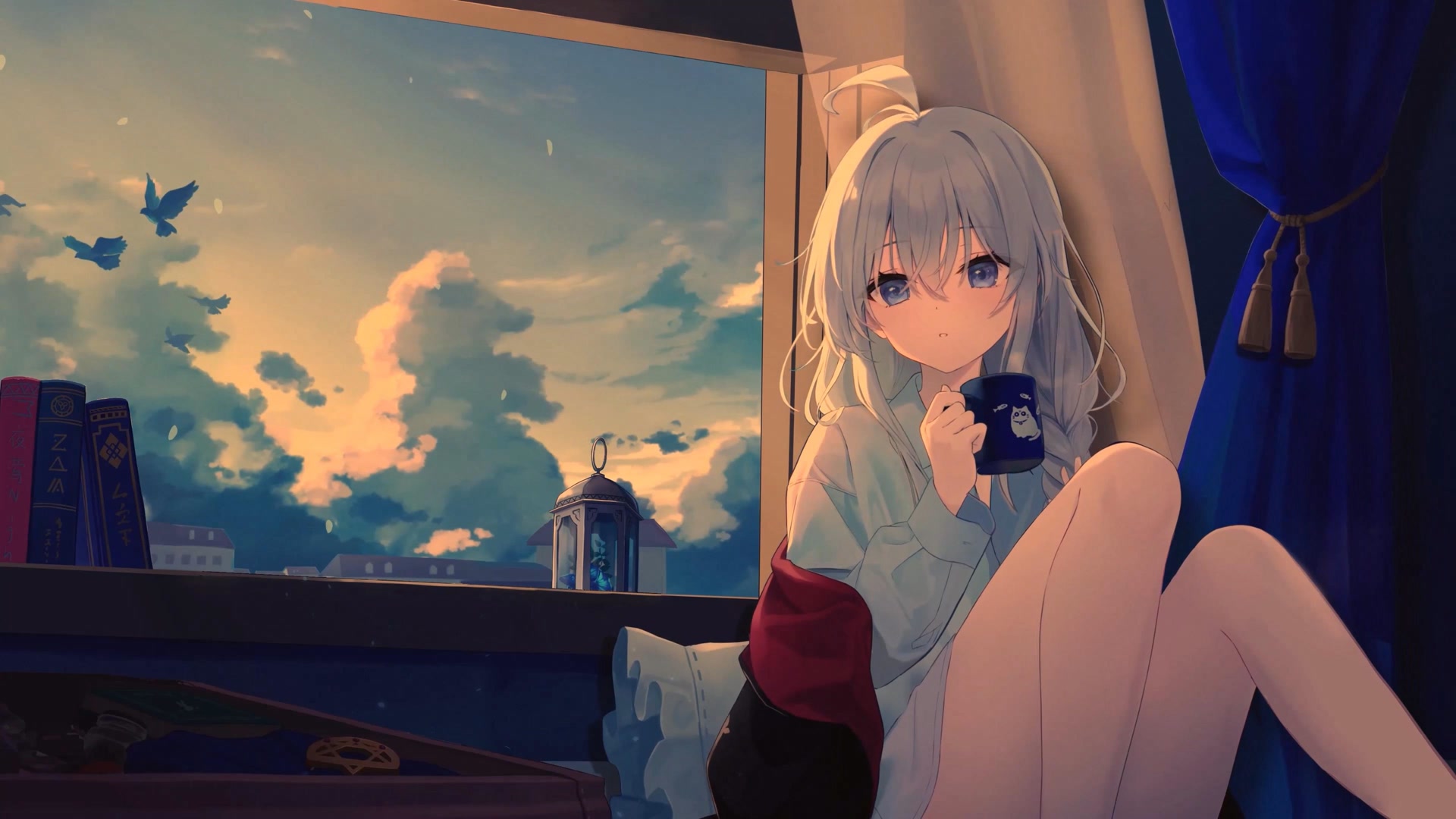 银发少女喝茶