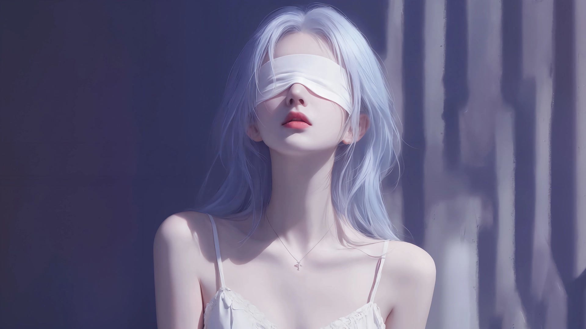 银发蒙眼少女