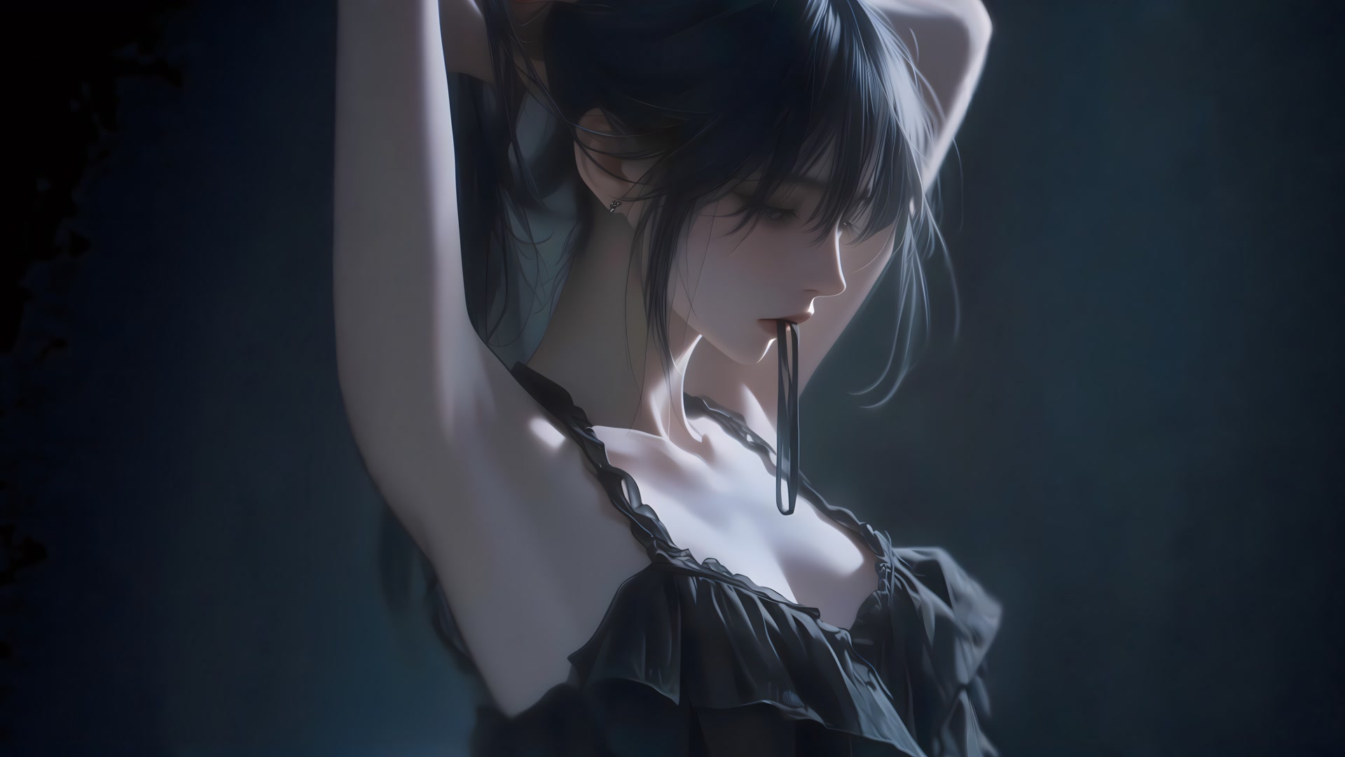 黑发侧颜少女