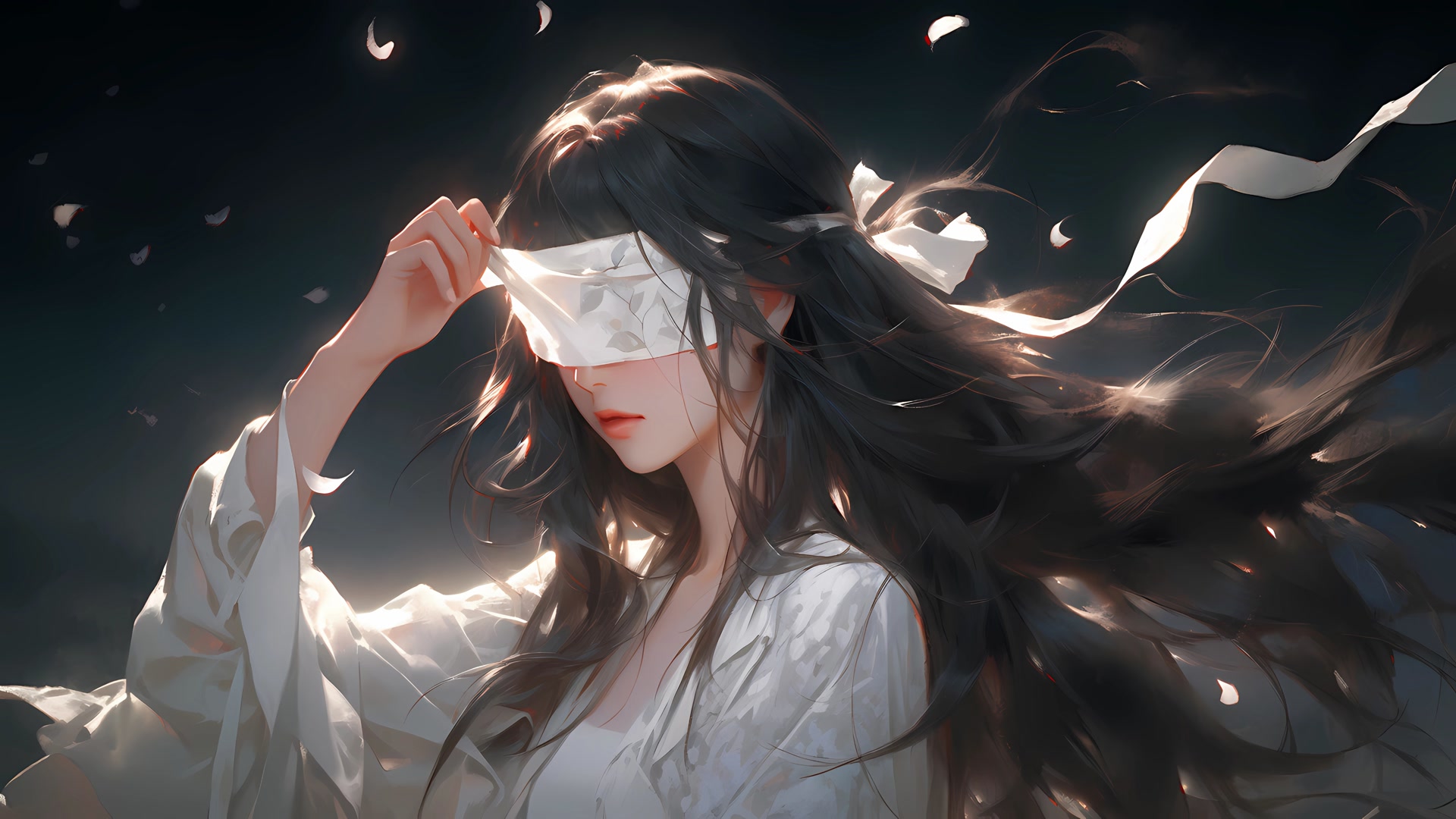 摘眼布的女子