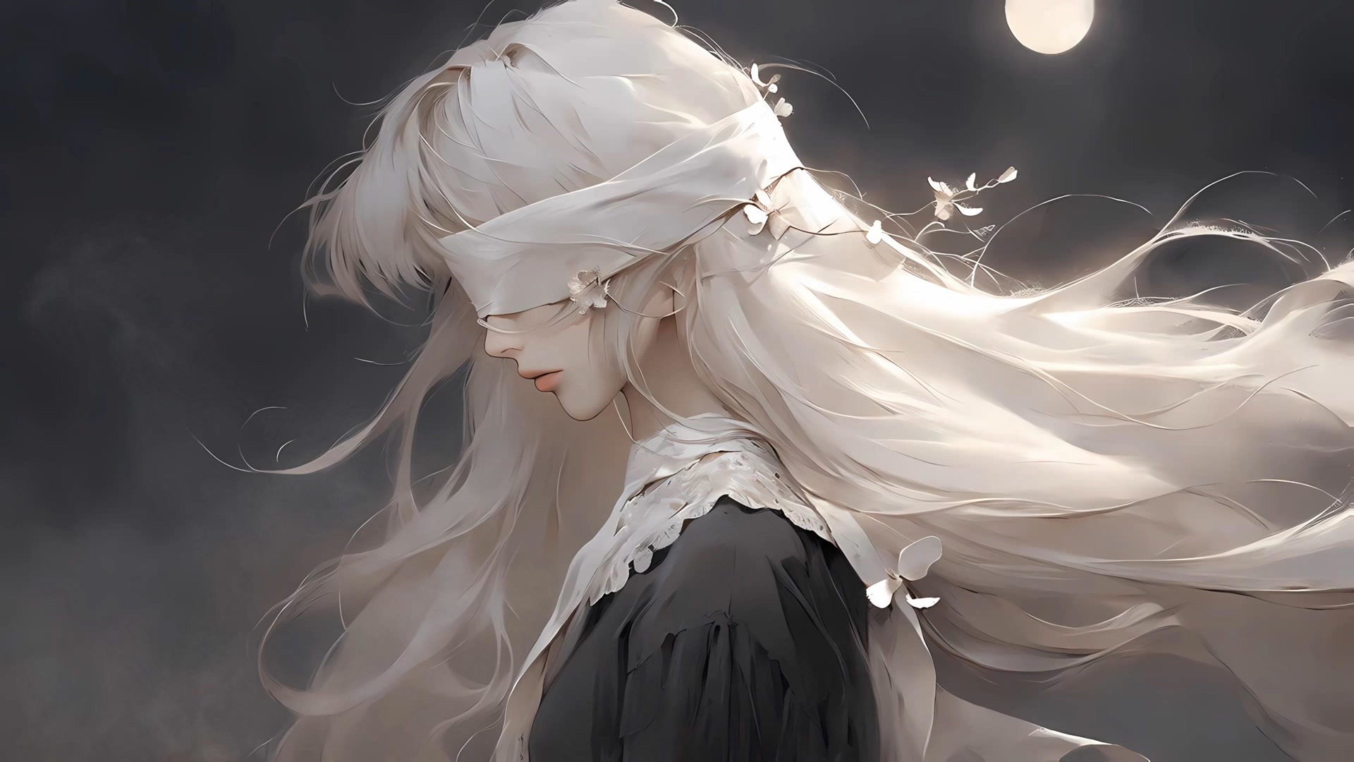 月下白发少女