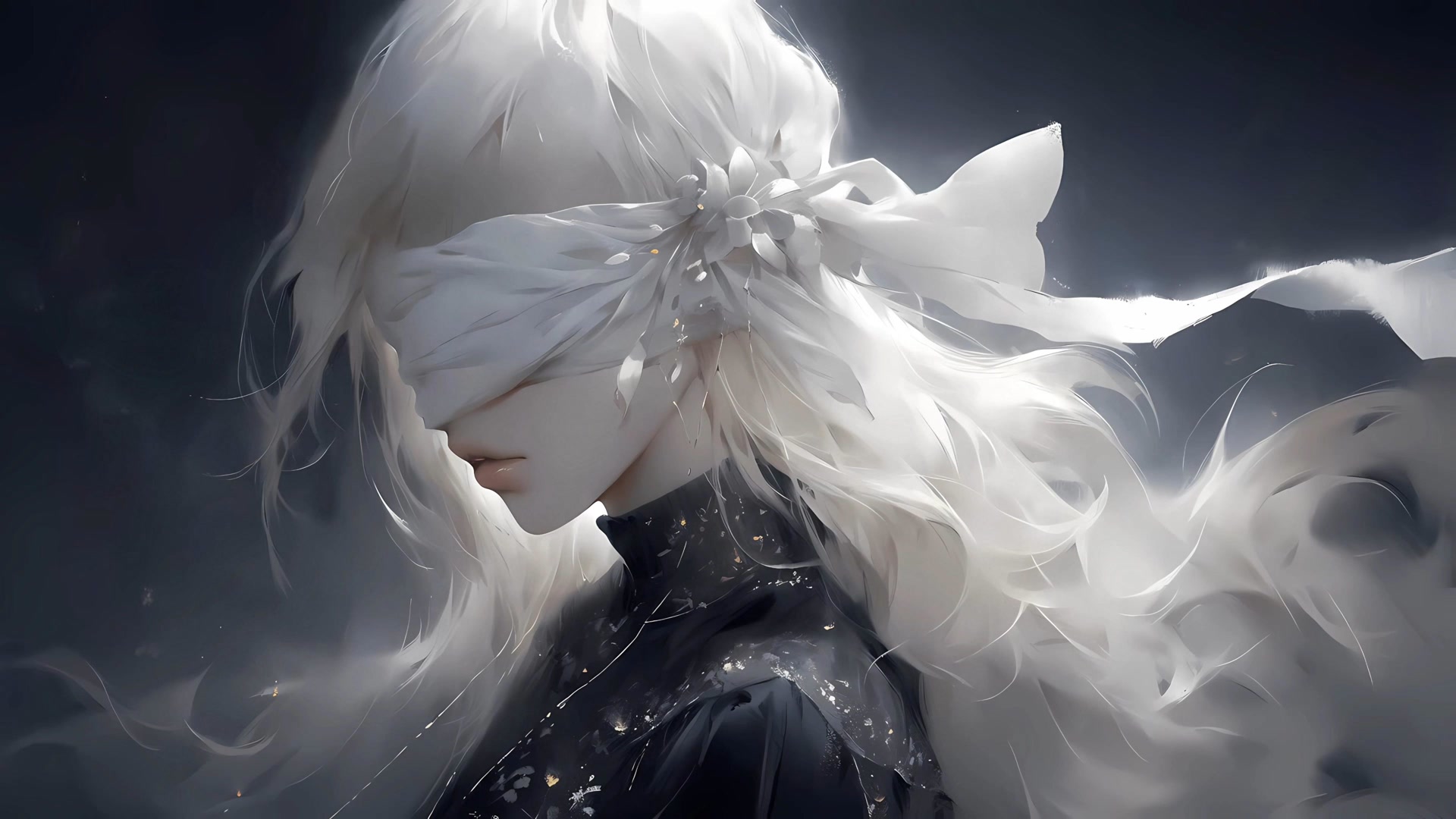 白发少女蒙眼