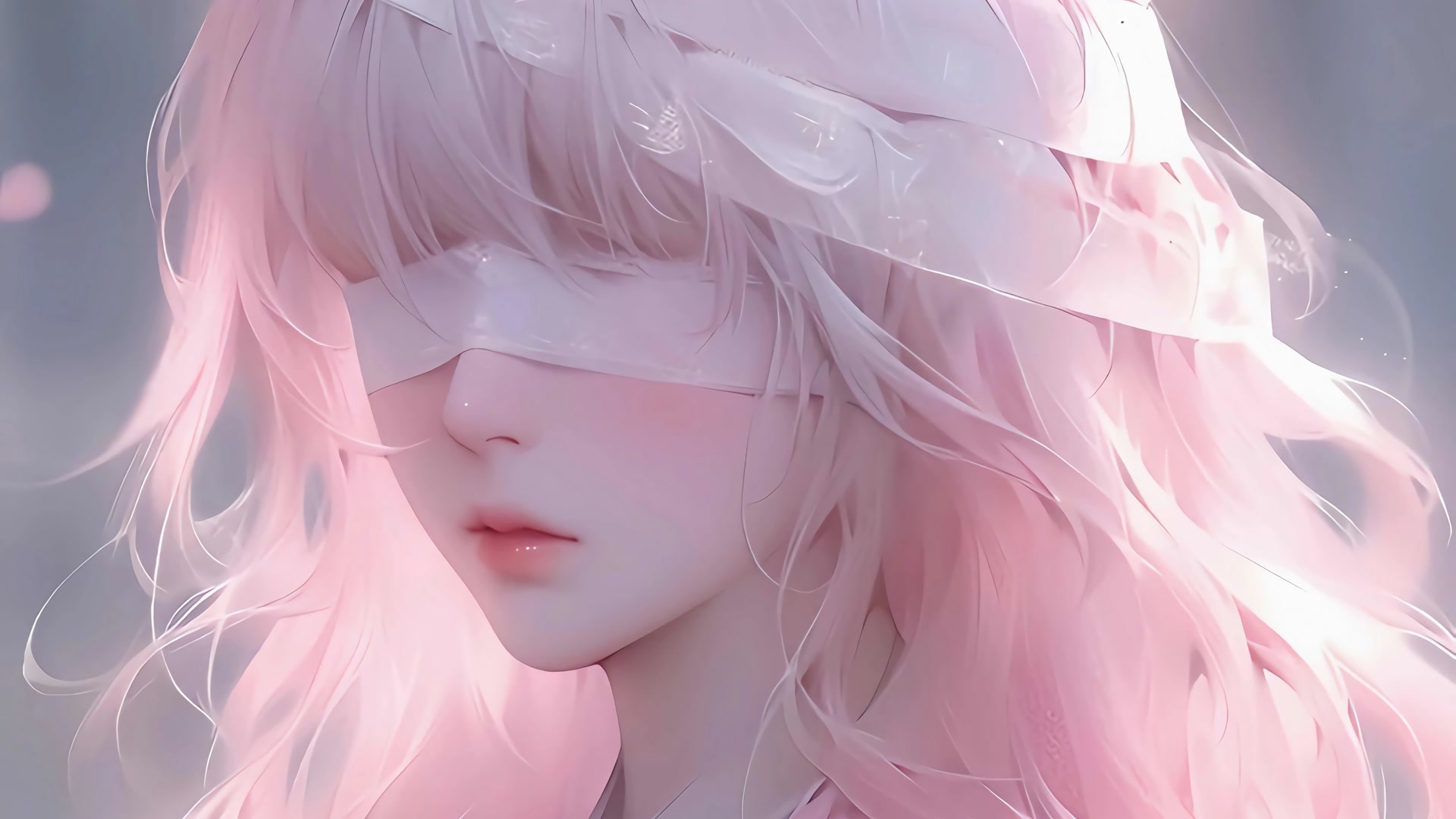 粉发蒙眼少女