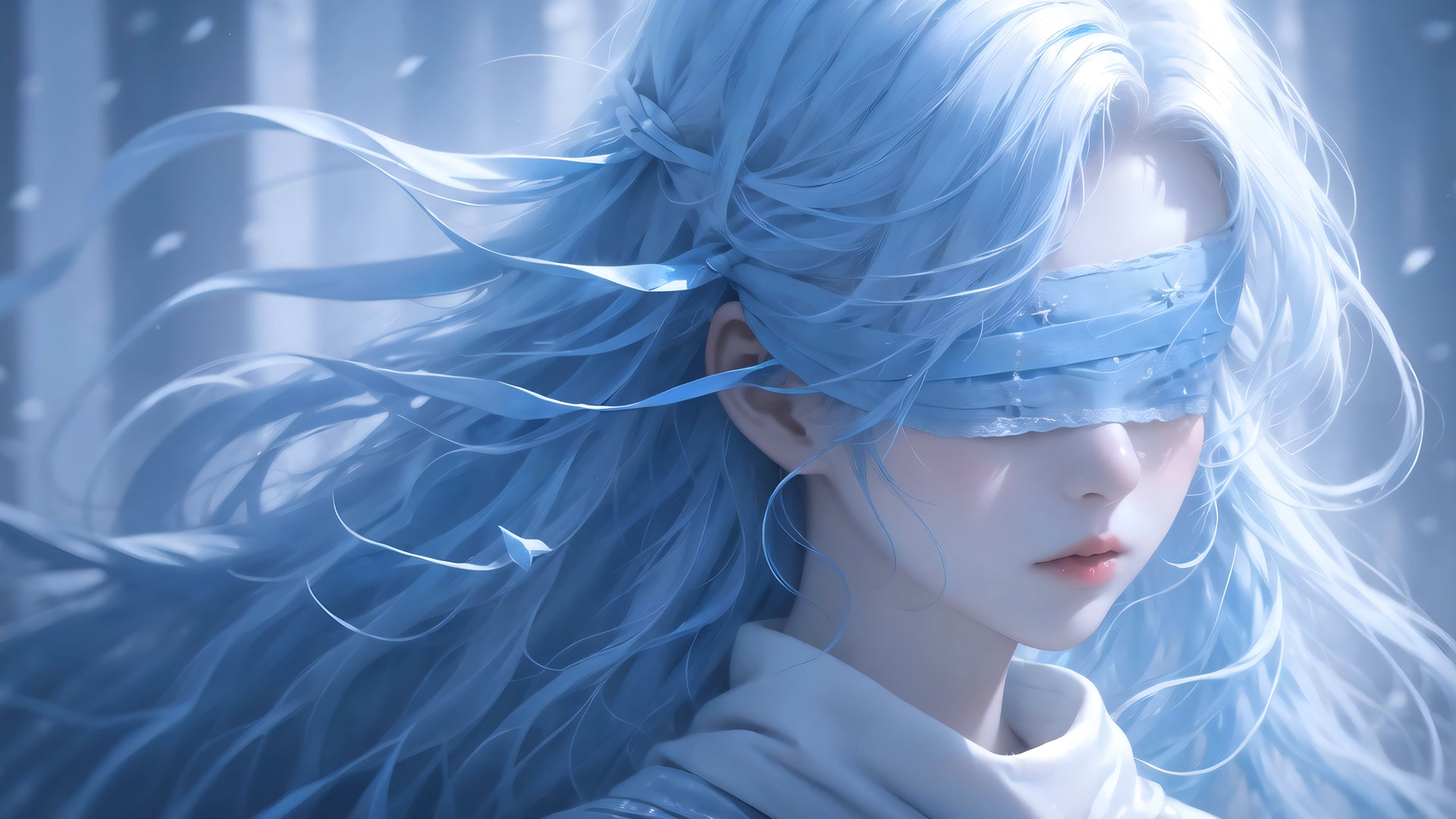 蓝发蒙眼少女