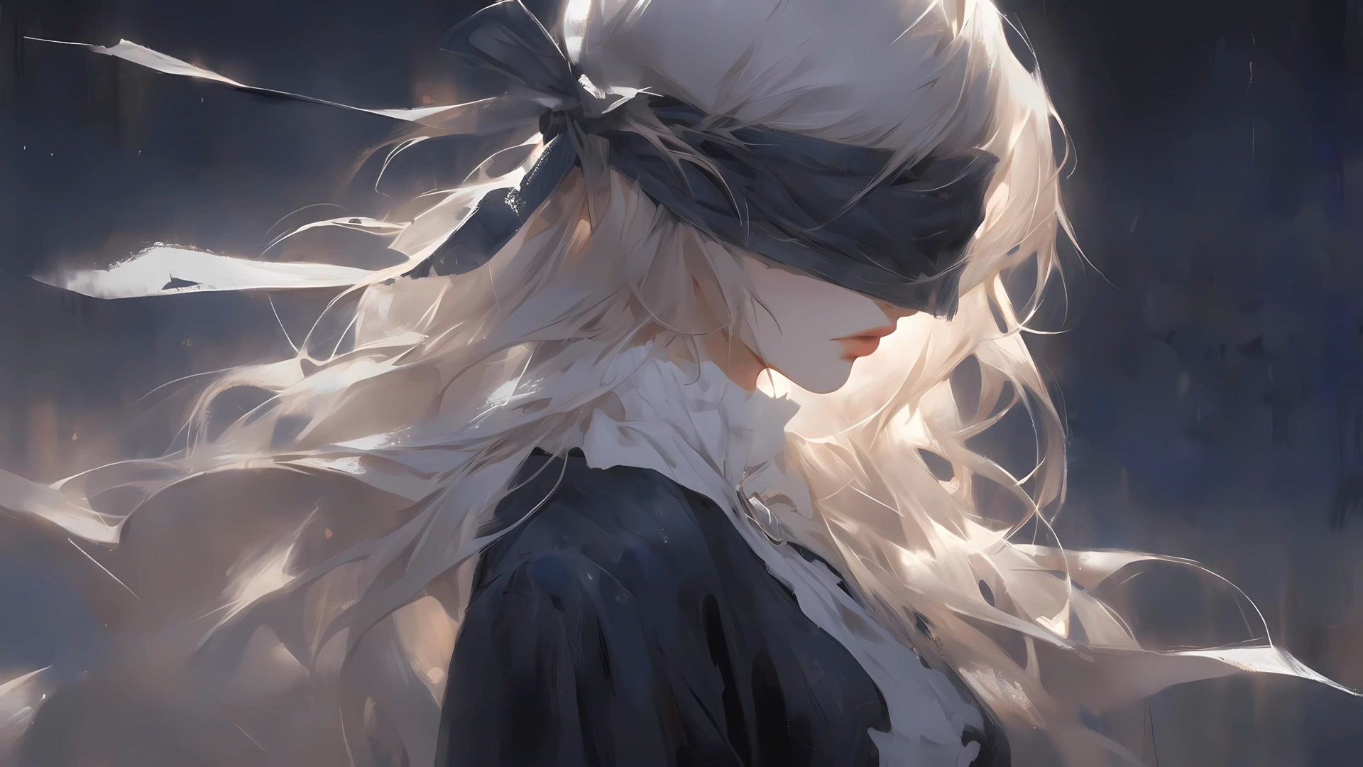 银发蒙眼少女