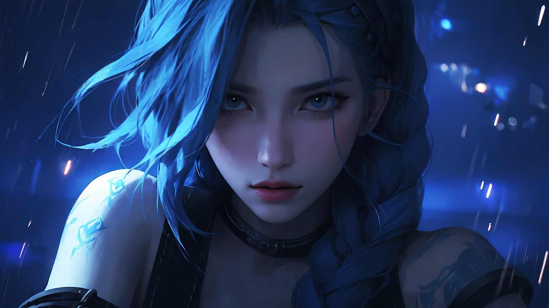 蓝发冷艳少女
