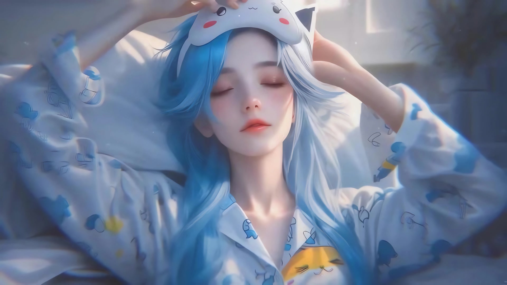 蓝发少女安睡