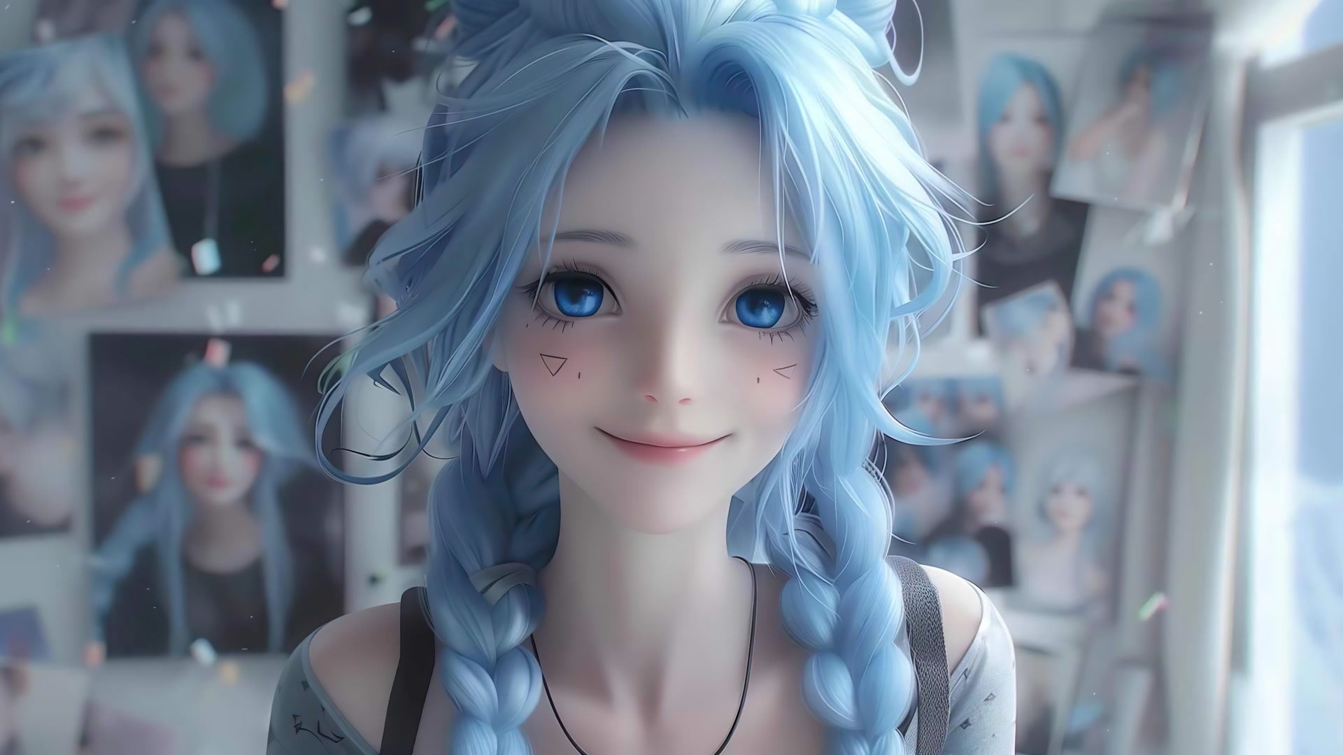 蓝发少女特写