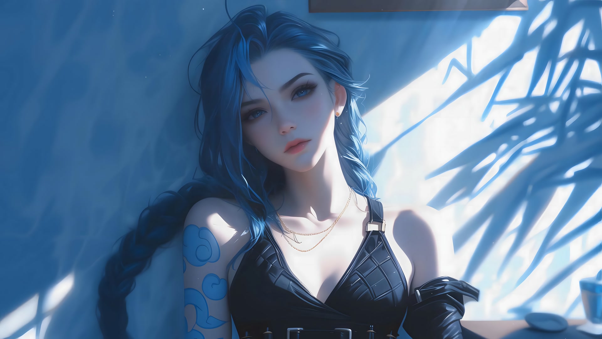蓝发纹身少女