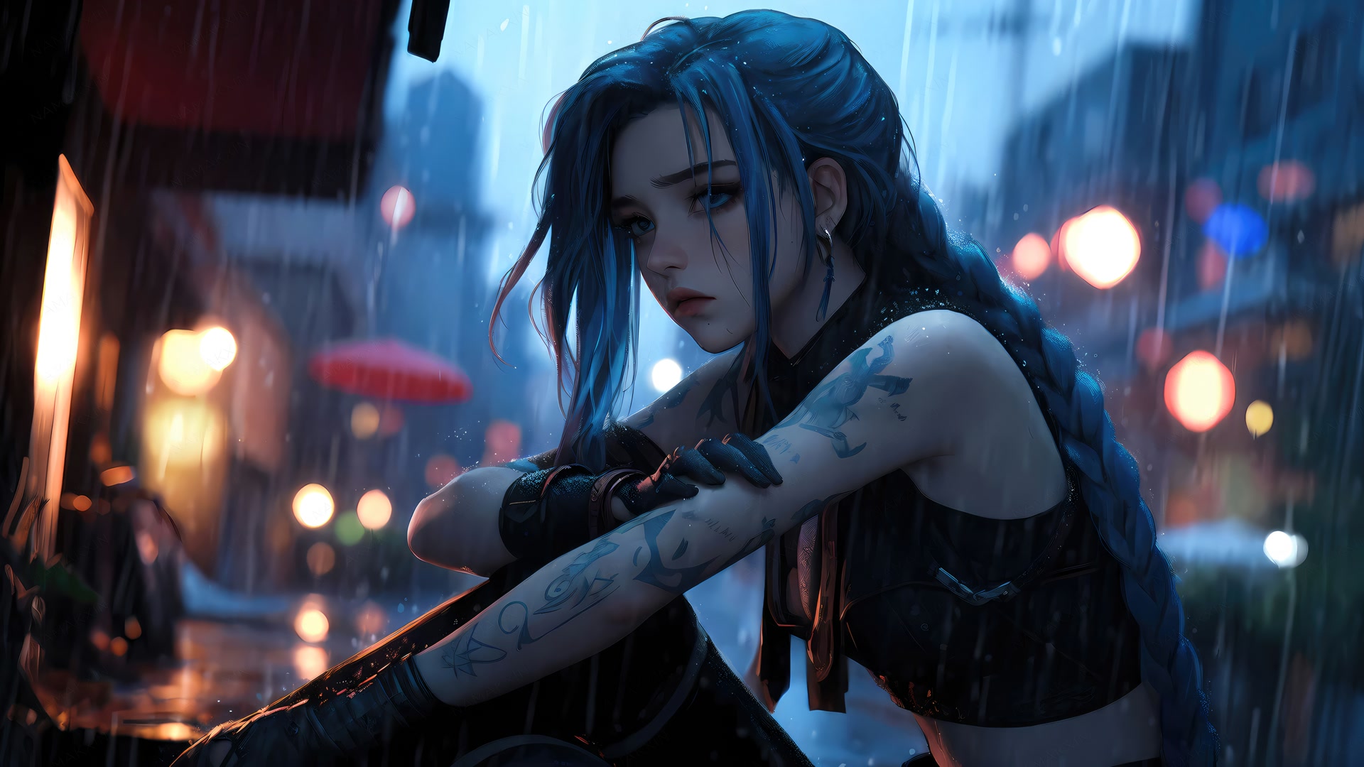 雨夜蓝发少女