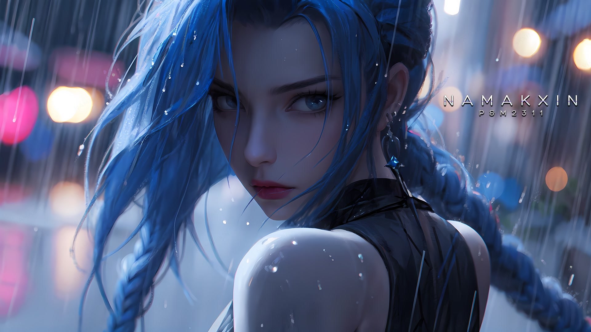 雨夜蓝发少女