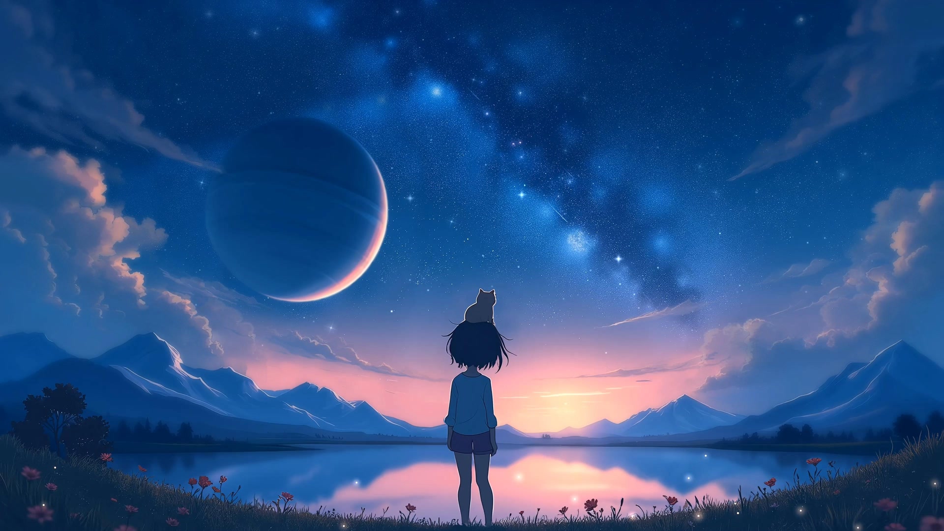 少女与猫观星