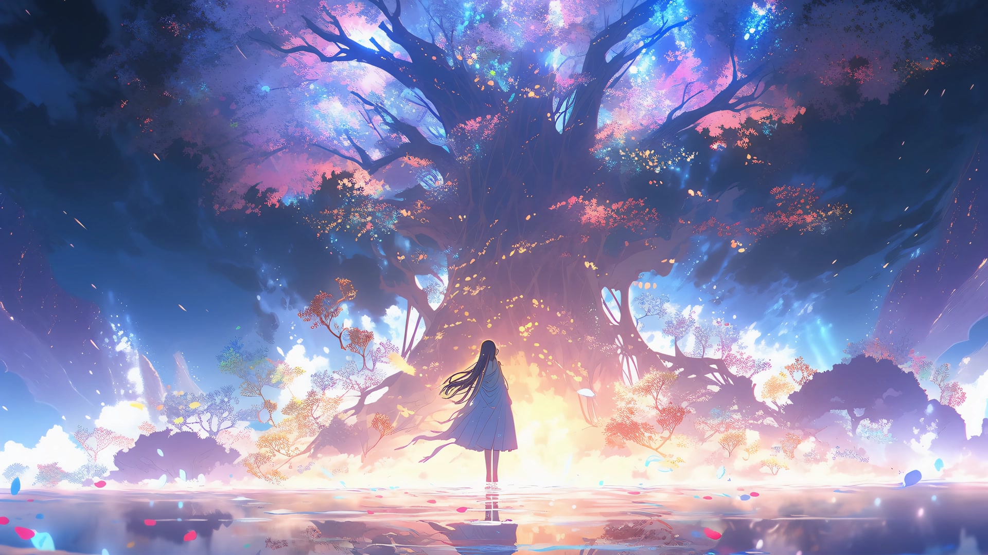 少女仰望巨树