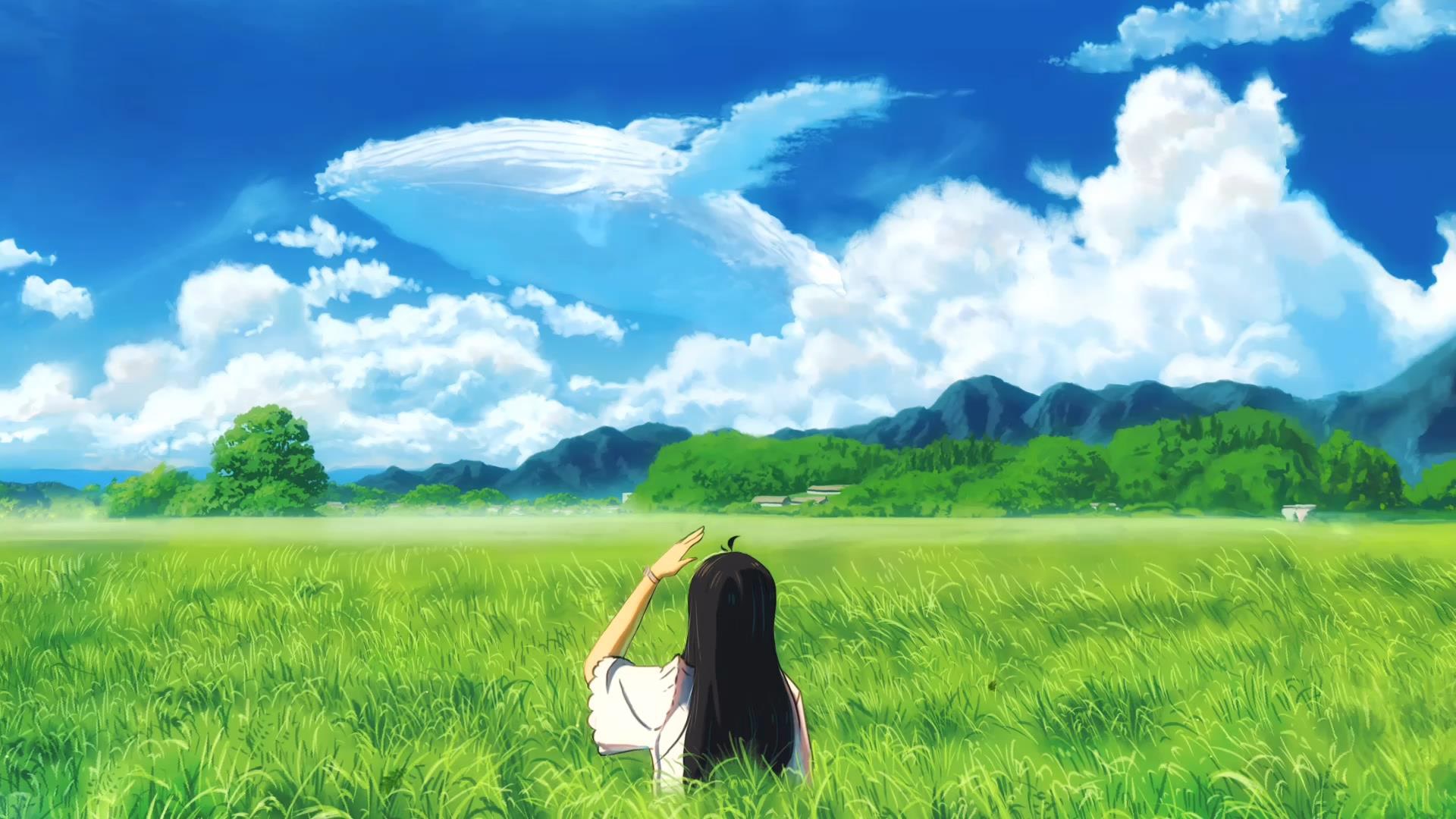 少女仰望蓝天