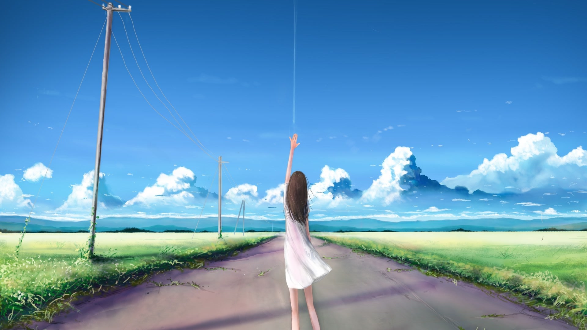 少女伸手向天