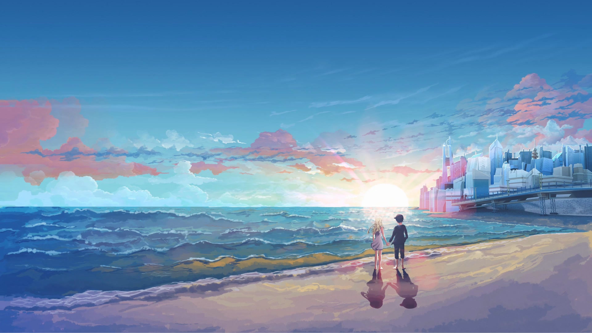 海边情侣背影
