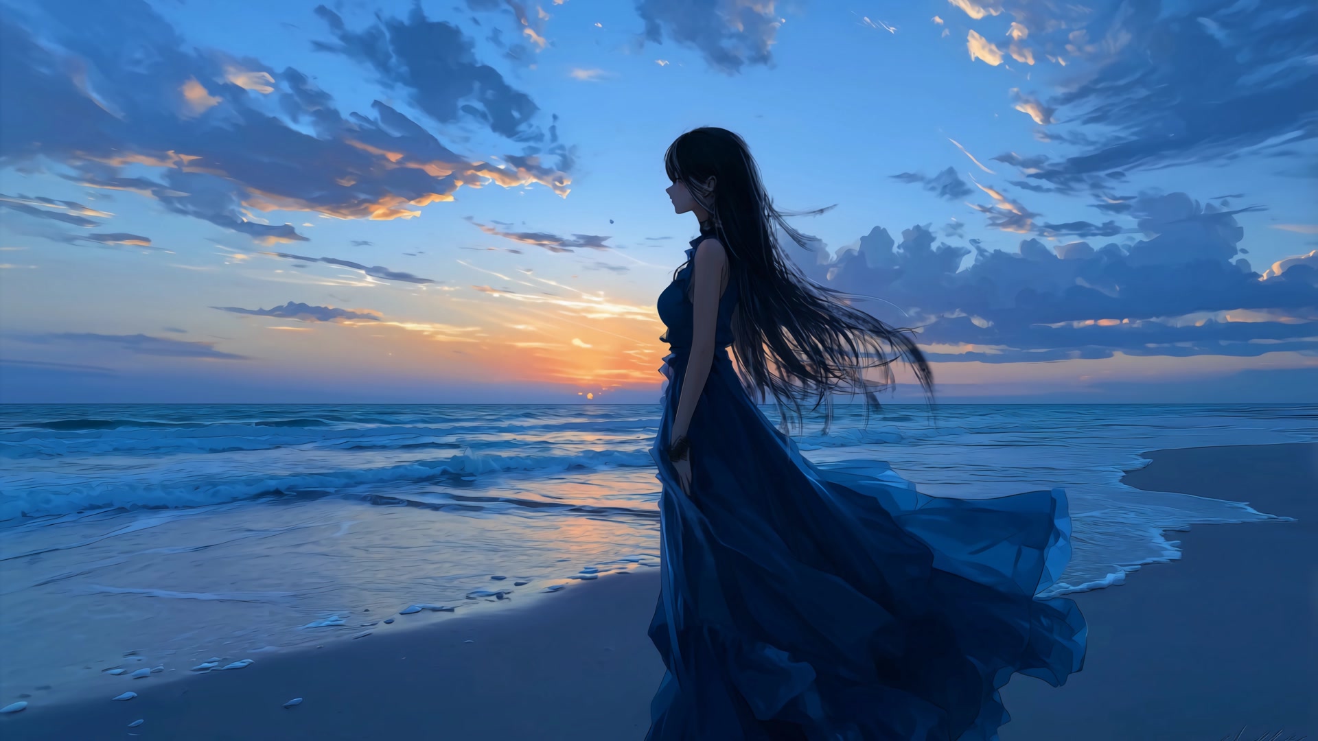 海边落日倩影