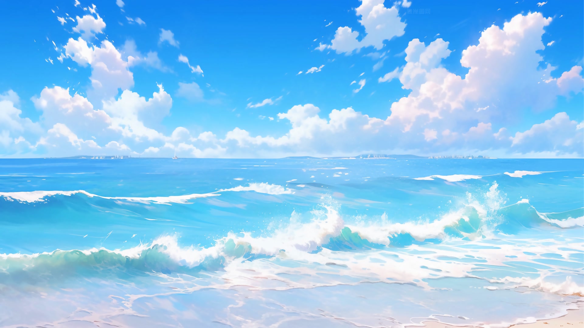 碧海蓝天白浪