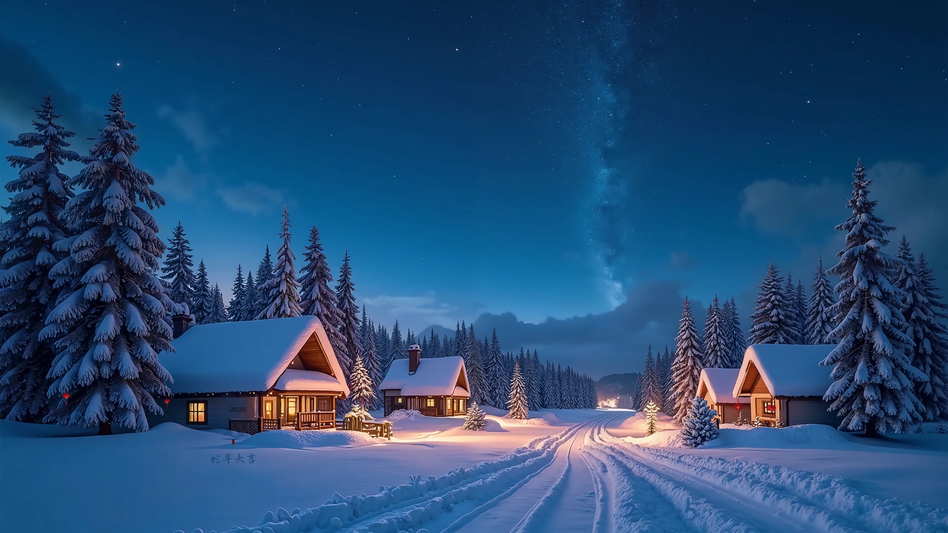 雪夜星空木屋